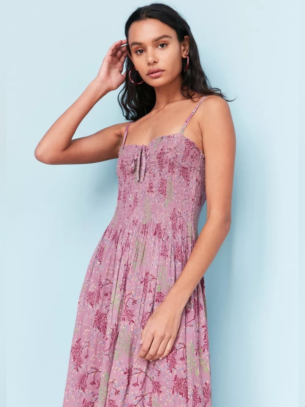 💜 Urban Outfitters Kimchi Blue Lavender Smocked Midi Dress Fairycore Cottagecore